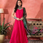 InWeave Fuchsia Strappy Kurta Set Green Patola Dupatta - Swadesiicart