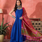InWeave Ink Blue Strappy Kurta Set Pink Patola Dupatta - Swadesiicart
