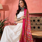 InWeave White Strappy Kurta Set Pink Patola Dupatta - Swadesiicart
