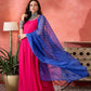 InWeave Fuchsia Strappy Kurta Set Blue Bandhani Or Dupatta - Swadesiicart