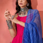 InWeave Fuchsia Strappy Kurta Set Blue Bandhani Or Dupatta - Swadesiicart