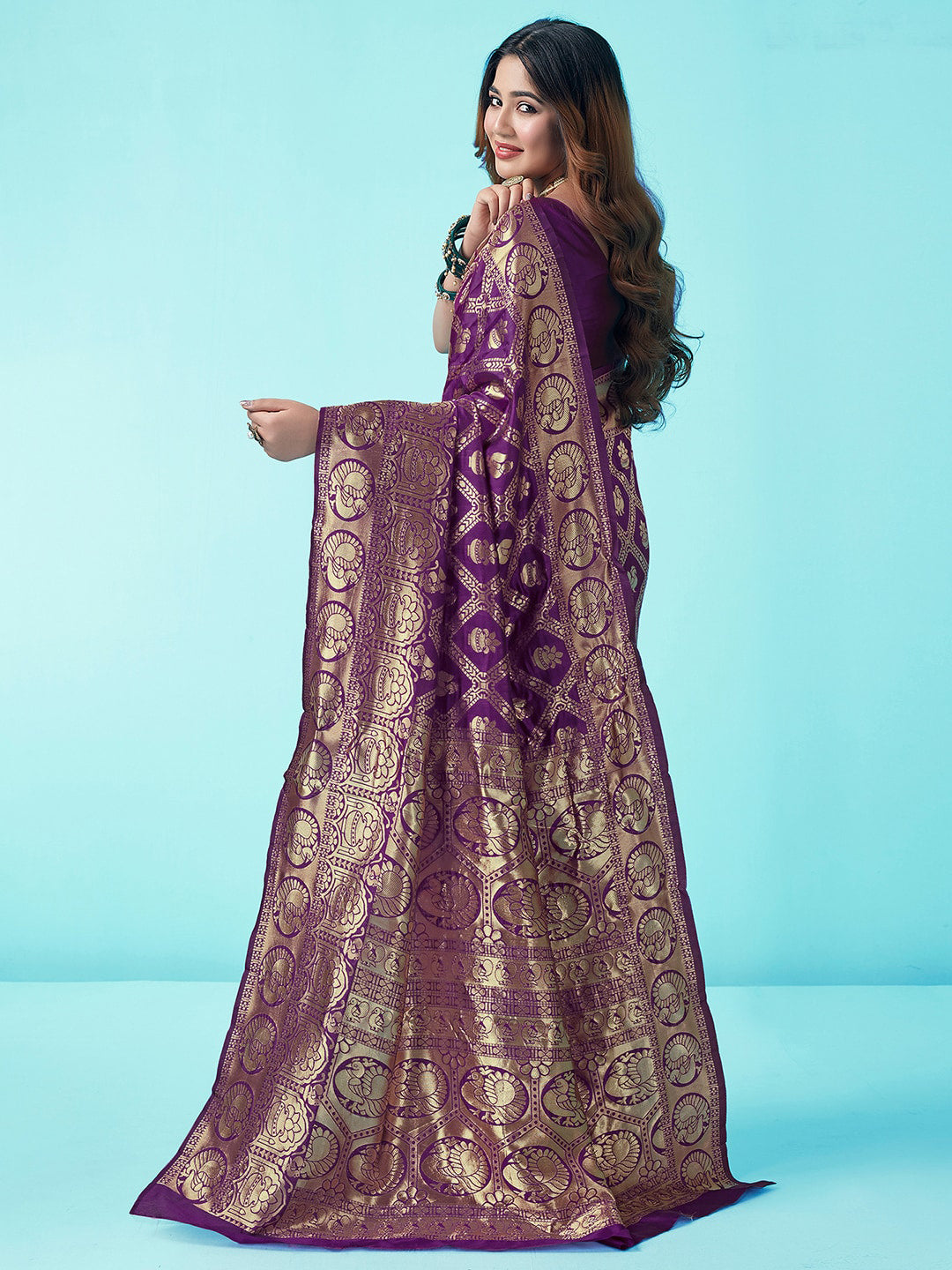 Kalini Ethnic Motifs Woven Design Zari Art Silk Banarasi Saree | Swadesiicart