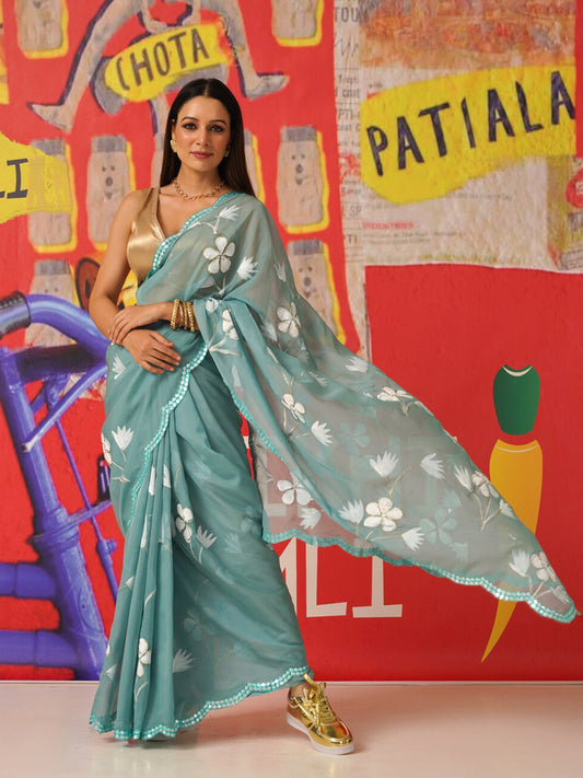 Tikhi Imli Floral Organza Designer Saree | Swadesiicart
