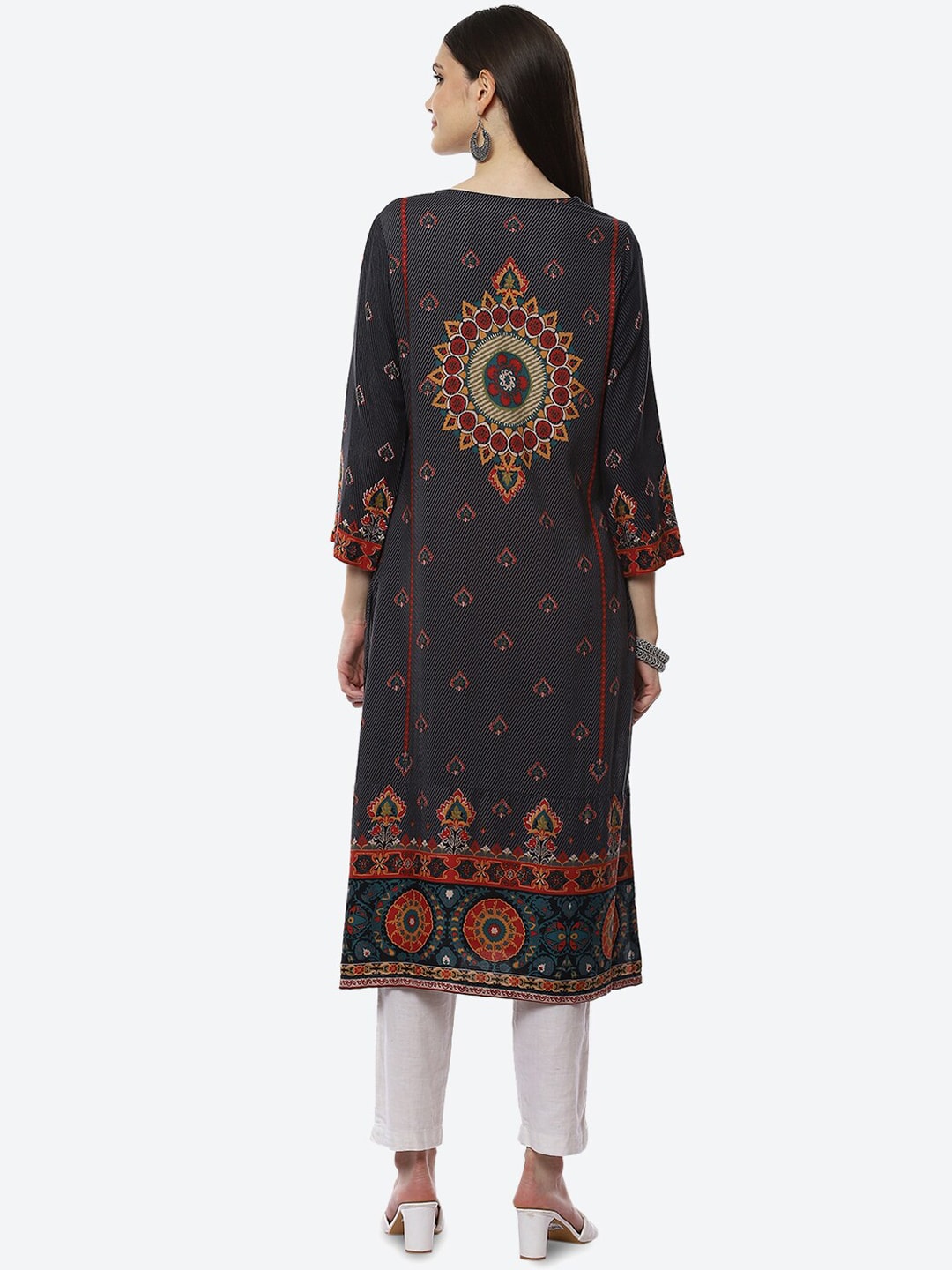Biba Women Black Ethnic Motifs Printed Kurta - Swadesiicart