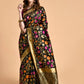 Sangria Black & Pink Floral Zari Silk Blend Banarasi Saree | Swadesiicart