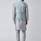 Sojanya Men Grey & Blue Self Design Kurta with Churidar & Nehru Jacket | Swadesiicart