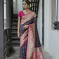 Vishnu Weaves Women's Navy-Blue Paithani Silk Saree with Blouse - Swadesiicart