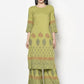 Aniyah Rayon Parrot Green Color Block Print Straight Kurta (AN-198K) - Swadesiicart