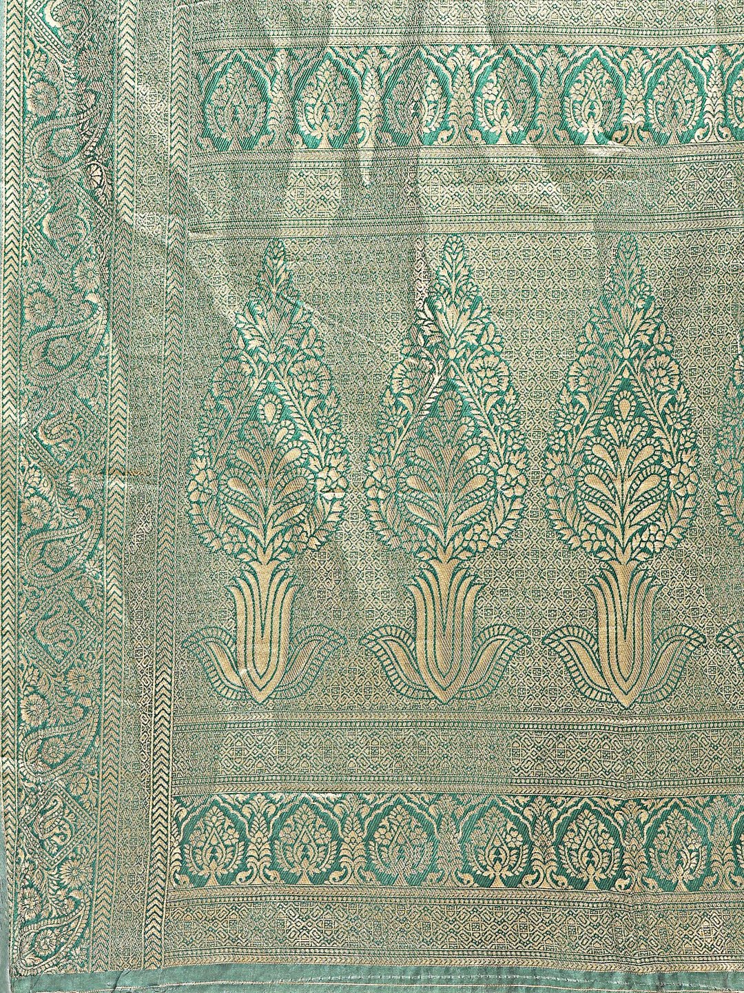 Astita Aura Silk Cream Green Banarasi Silk Saree | Swadesiicart