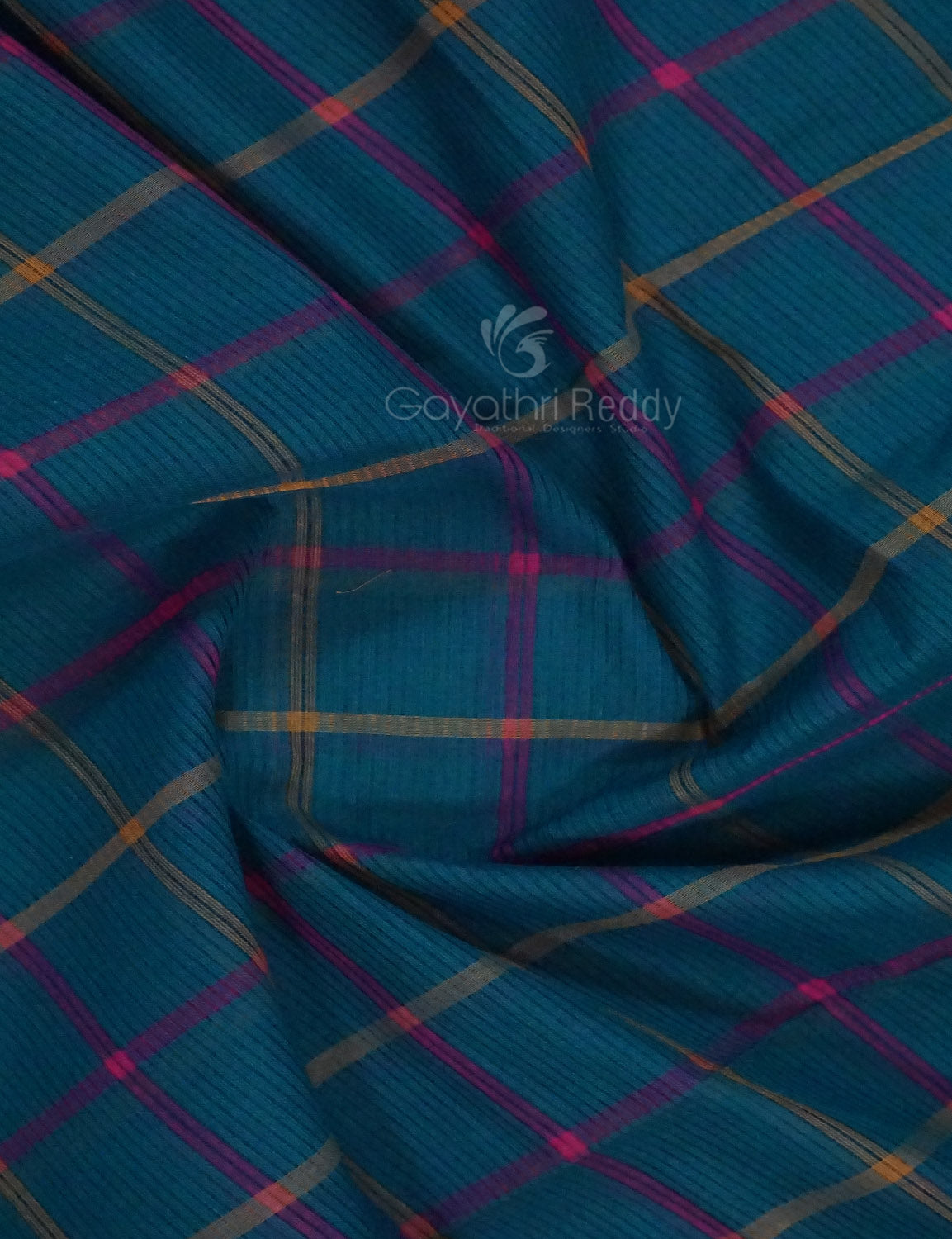 Dual Shade of Peacock Blue And Magenta Pure Mangalgiri Cotton By Gayathri Reddy Designer Studio | Swadesiicart