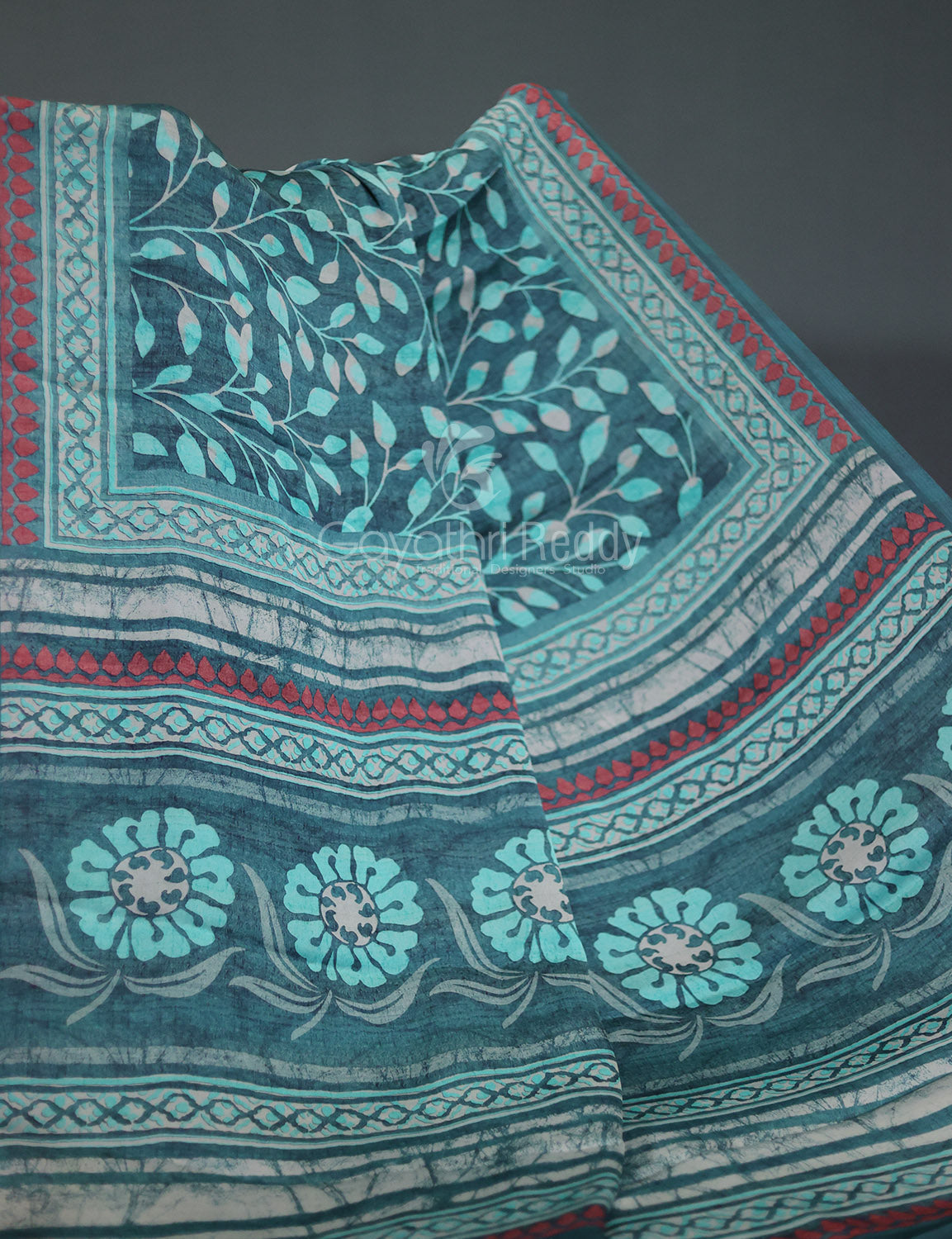 Peacock Blueish With Jaal Design Semi Crepe Silk Saree By Gayathri Reddy Designer Studio | Swadesiicart