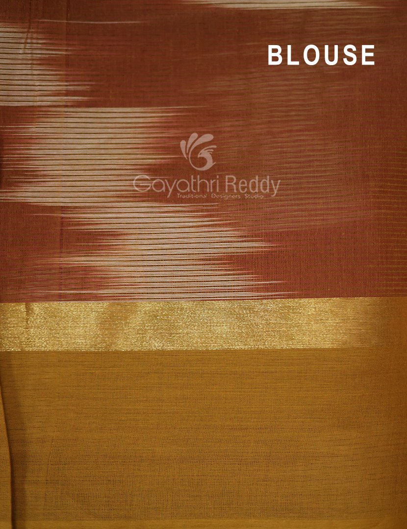 Dual Shades of Maroon And Chikoo Mangalagiri Ikkat Cotton Saree By Gayathri Reddy Designer Studio | Swadesiicart