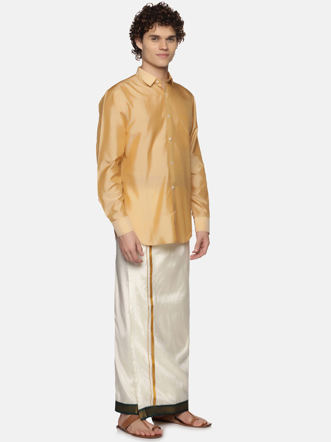 Sethukrishna Men Cream Solid Double Layer Readymade Veshti With Pocket | Swadesiicart