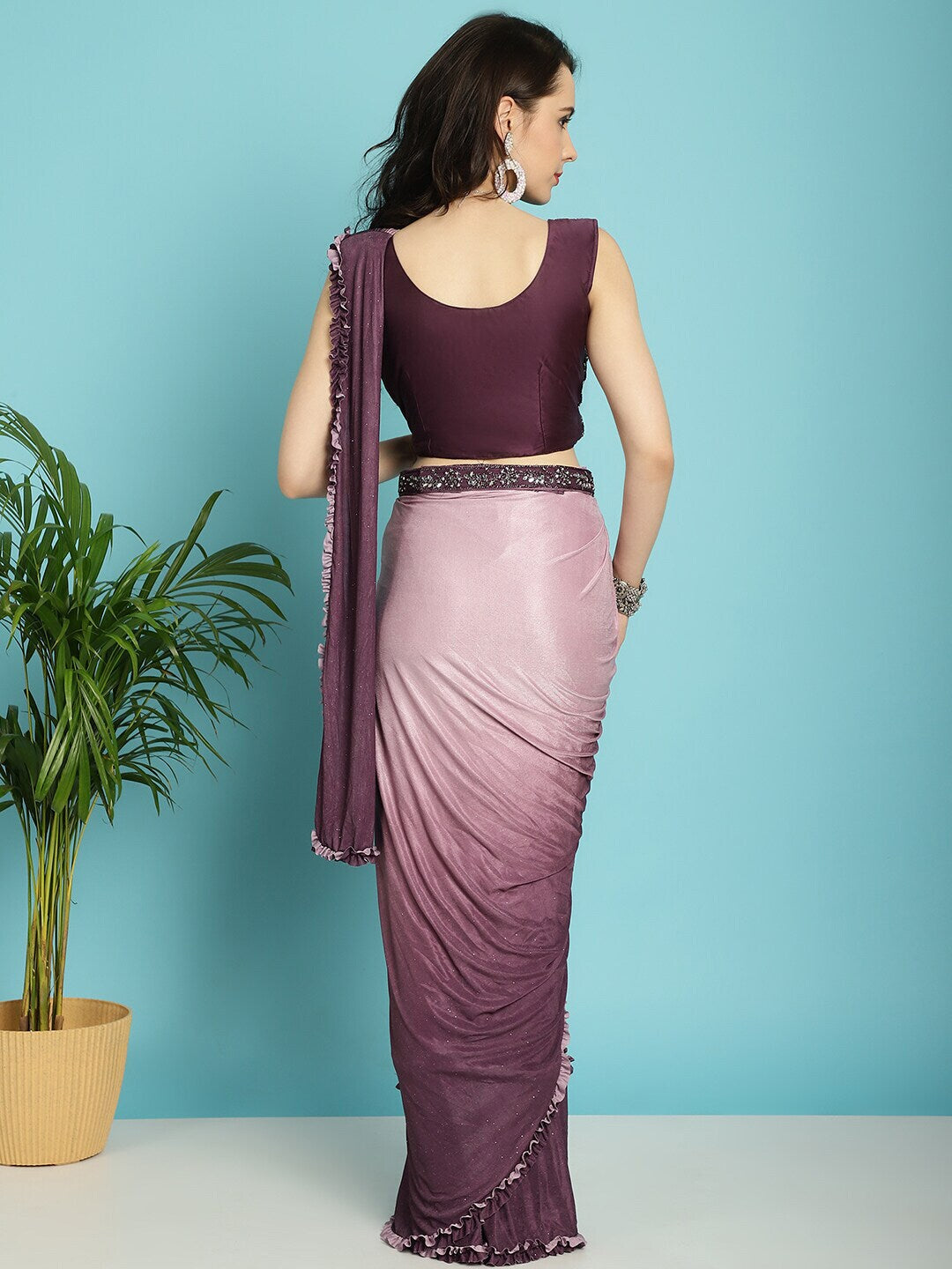 Mitera Maroon Ombre Dyed Ready to Wear Saree | Swadesiicart