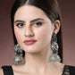 NVR Women's Silver Plated Mirror Work Oxidised Contemporary Jhumka Earrings | Swadesiicart