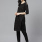 ADA Women Black & Rust Orange Chikankari Embroidered Sustainable Handloom Kurta with Trousers | Swadesiicart
