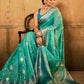 Anaita Turquoise Soft Tussar Silk With Kalamkari Weaving Saree With Blouse