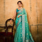 Anaita Turquoise Soft Tussar Silk With Kalamkari Weaving Saree With Blouse