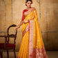 Anaita Yellow Soft Tussar Silk With Kalamkari Weaving Saree With Blouse