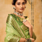 Anaita Green Soft Tussar Silk With Kalamkari Weaving Saree With Blouse