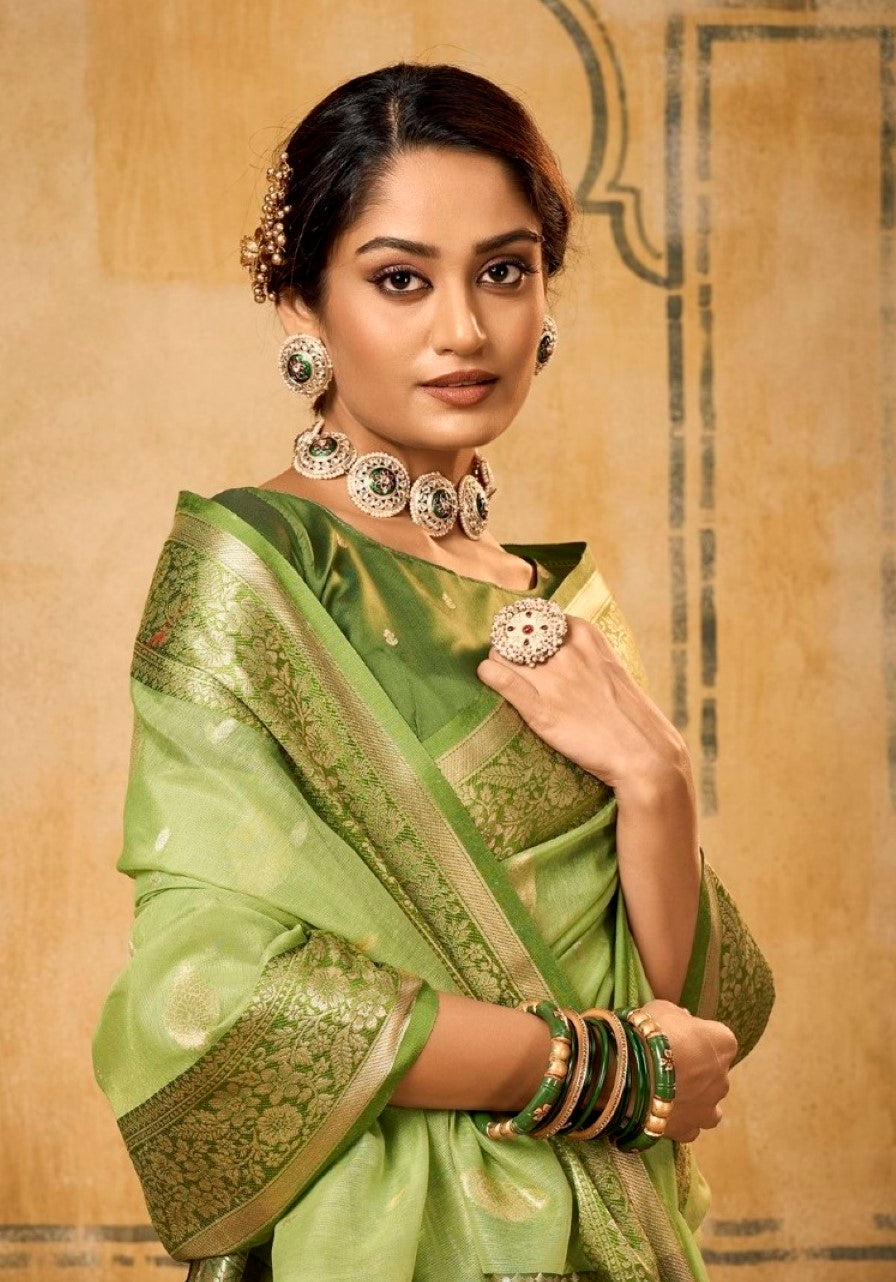 Anaita Green Soft Tussar Silk With Kalamkari Weaving Saree With Blouse