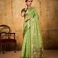 Anaita Green Soft Tussar Silk With Kalamkari Weaving Saree With Blouse