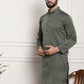 Sojanya Men Green & Beige Jacquard Silk Kurta | Swadesiicart