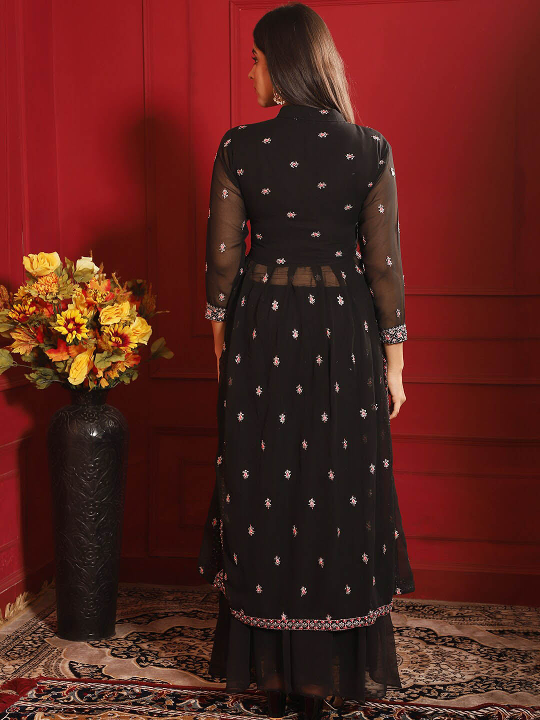 Kalini Embroidered Pleated Thread Work Kurta with Sharara | Swadesiicart