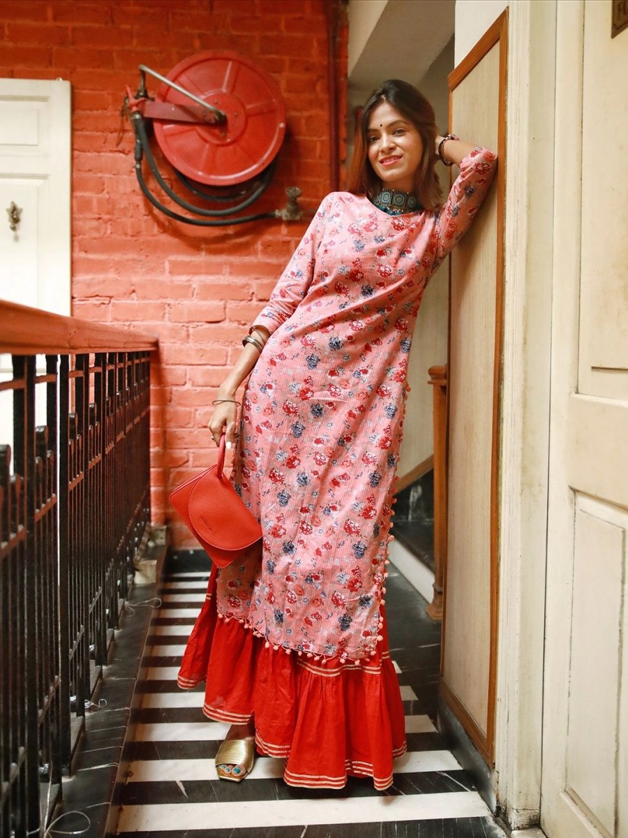 Anouk Women Pink Printed Straight Kurta - Swadesiicart
