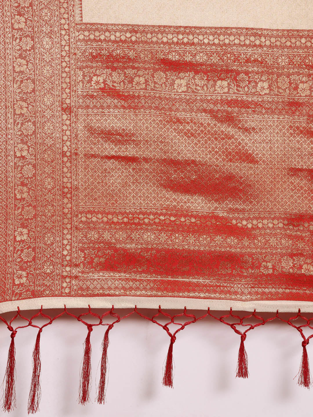 Saree Mall Off White & Red Woven Design Zari Silk Blend Banarasi Saree | Swadesiicart