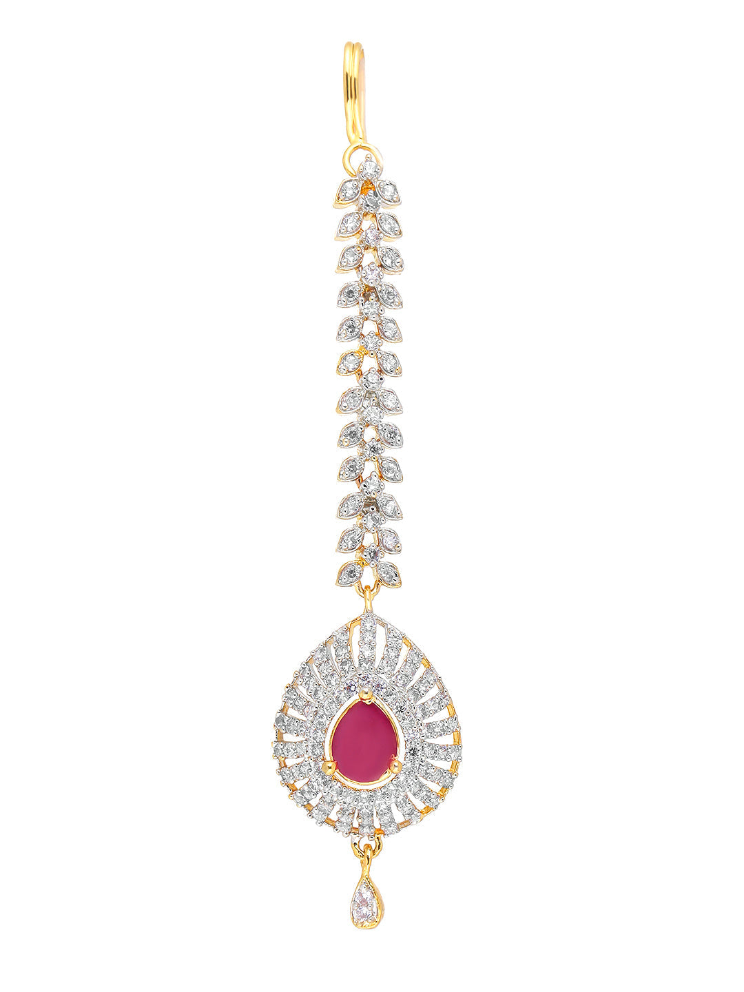 Yellow Chimes Women Gold-Polished American Diamond Pink & White Studded Handcrafted Maang Tikka | Swadesiicart