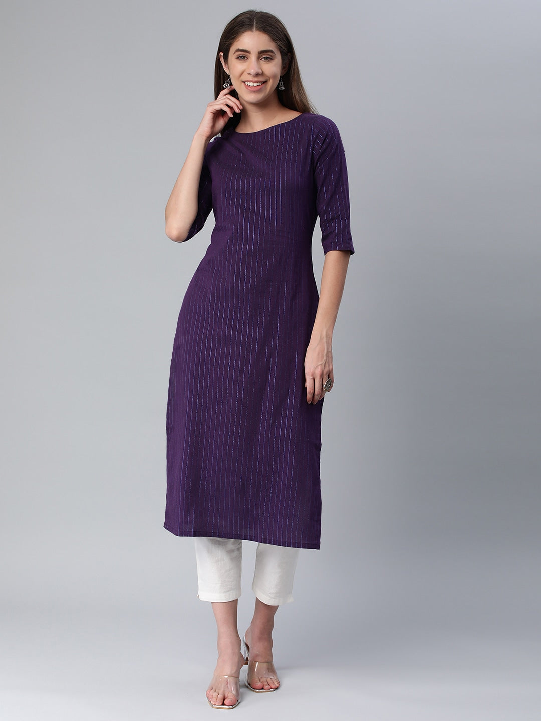 Kalini Women Striped Boat Neck Straight Kurta - Swadesiicart