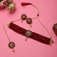 Cardinal Gold-Polished Maroon Onyx-Studded & Beaded Jewellery Set