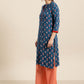 Sangria Women Teal Blue & Red Printed Straight Kurta - Swadesiicart