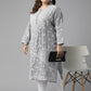 ADA Women Plus Size Grey Floral Embroidered Chikankari Kurta | Swadesiicart