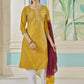 Jyoti Fashion Women's Mustard Pure Viscose Weaving Stripe with Embroidery Kurta Set | Swadesiicart