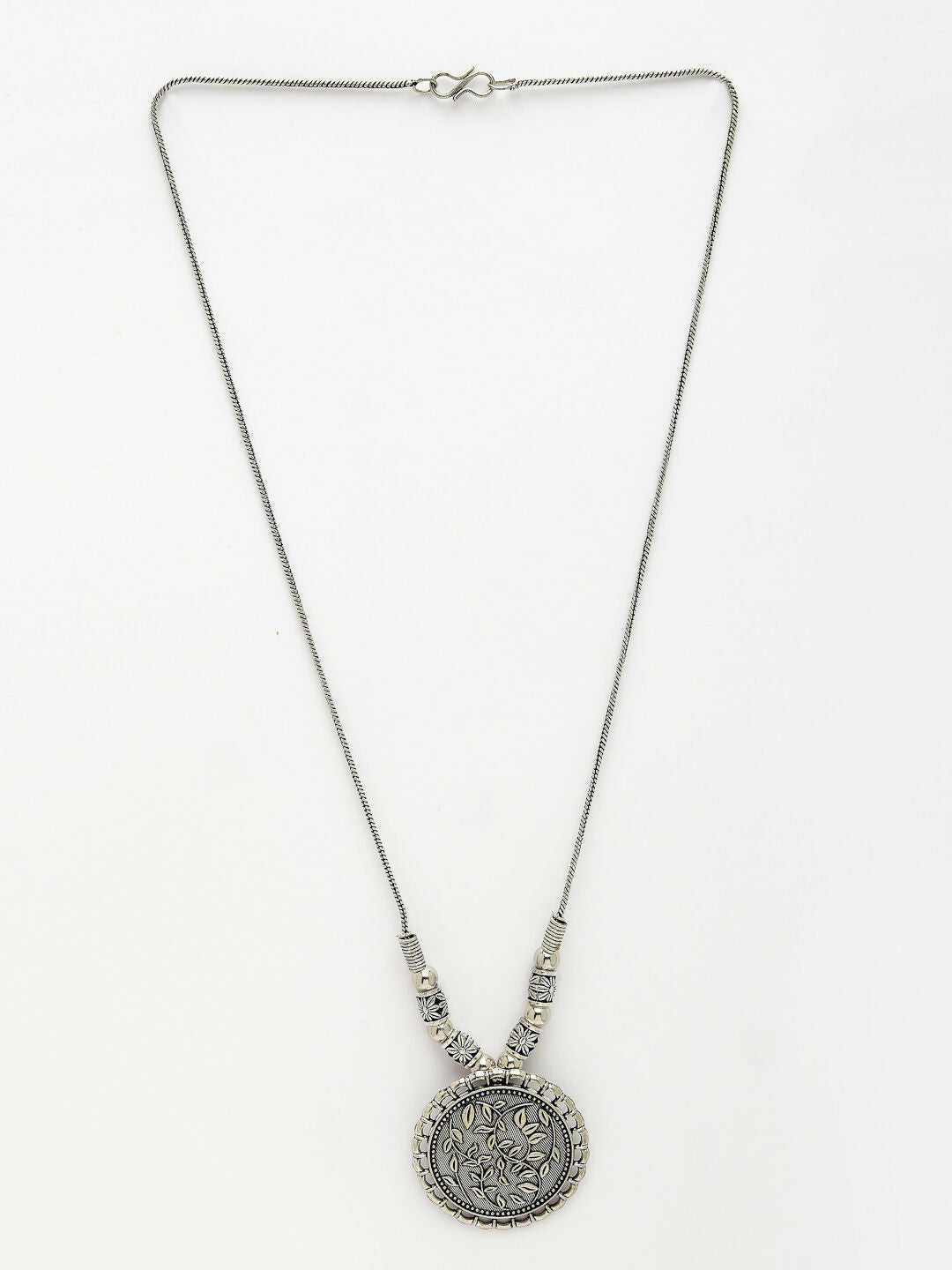 NVR Women's Silver-Toned Circular Shape Pendant with Chain | Swadesiicart