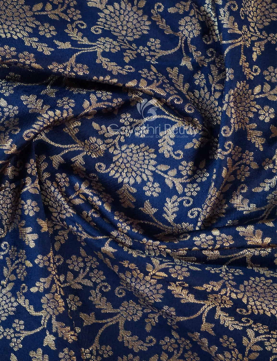 Shades of Navy Blue Floral Designbanaras Semi Silk Saree By Gayathri Reddy Designer Studio | Swadesiicart