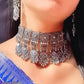 Tehzeeb Creations Women's Silver Colour Oxidised Necklace And Earrings Set - Swadesiicart