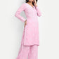 ADA Floral Embroidered Round Neck Long Sleeve Regular Chikankari Kurta With Palazzos | Swadesiicart