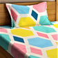 Home Sizzler Blue & Yellow Geometric 210 TC Single Bedsheet with 1 Pillow Covers - Swadesiicart