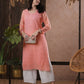 ADA Women Peach-Coloured Chikankari Hand Embroidered Straight Kota Handloom Kurta With Matching Slip | Swadesiicart