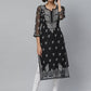 ADA Women Black & White Paisley Chikankari Embroidered Straight Handloom Kurta | Swadesiicart