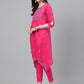 ADA Women Pink & Blue Chikankari Embroidered Cotton Handloom Kurta with Trousers | Swadesiicart