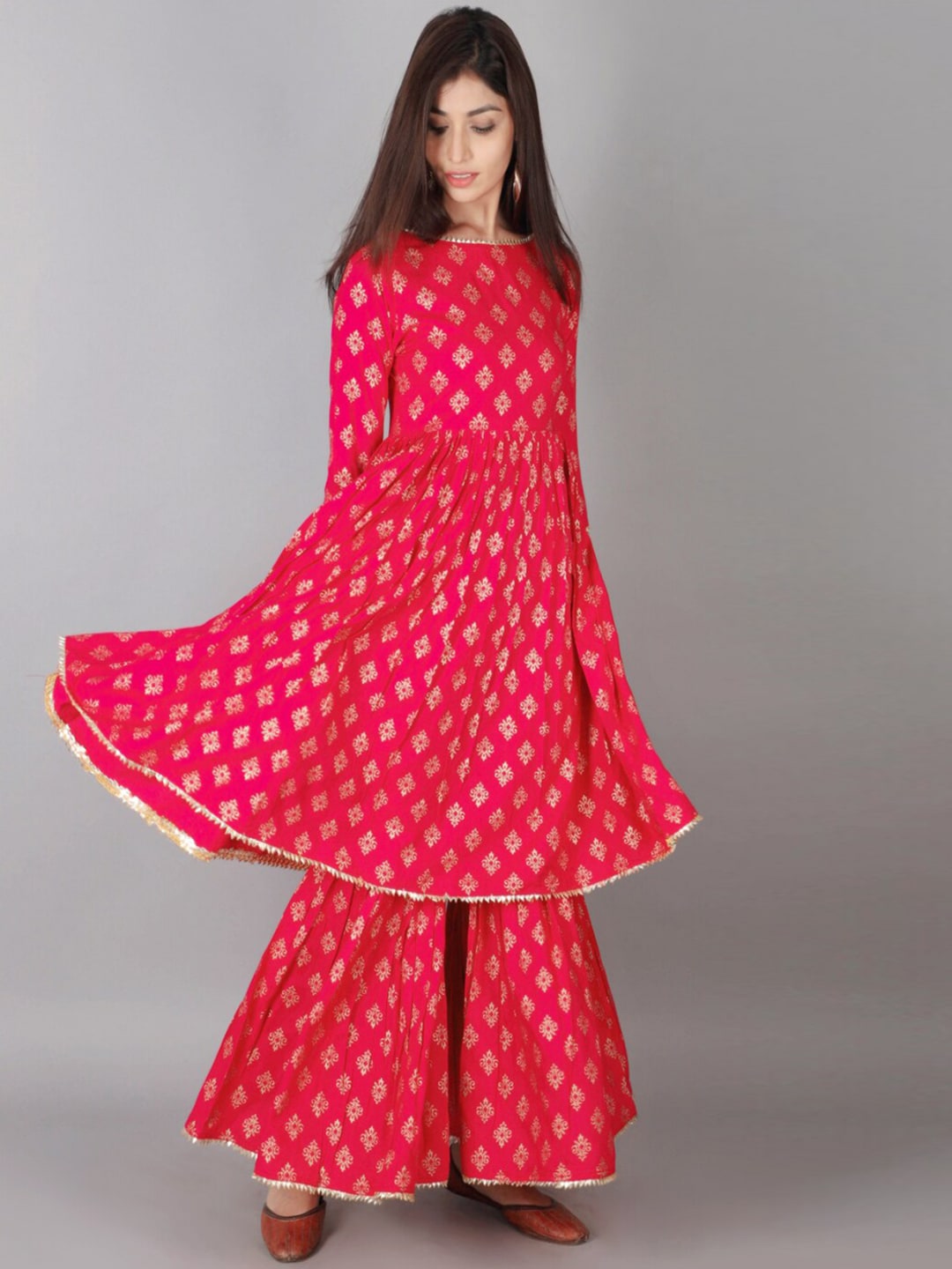 Kalini Women Pink Ethnic Motifs Printed Panelled Kurta with Sharara | Swadesiicart
