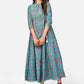 NOZ2TOZ Women's Printed & Embroidered Anarkali Cotton Turquoise Kurta (1Pc) - Noz2Toz