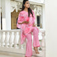 Vaasva Women's Pink Georgette Marble Print Kaftan Pant Set | Swadesiicart