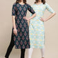 Kalini Women Teal & Blue Ethnic Motifs Printed Crepe Pack of 2 Kurtas | Swadesiicart
