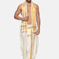 Sethukrishna Men Cream and Gold-Toned Solid Dhoti With Angavastram | Swadesiicart