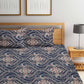 KLOTTHE Blue & Brown Ethnic Motif Printed 300 TC Fitted King Bedsheet With 2 Pillow Covers - Swadesiicart